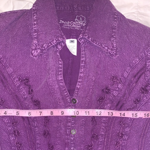 Inca Cottons Purple Embroidered L/S Prairie Boho Top, M - Picture 8 of 9